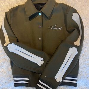 AMIRI
Bones appliqued wool-blend bomber jacket Khaki Brand New No Tags